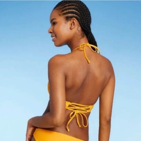 Juniors' sexy Knot-front Bralette Bikini Top tie back Xhilaration Mango Orange - Picture 4 of 6